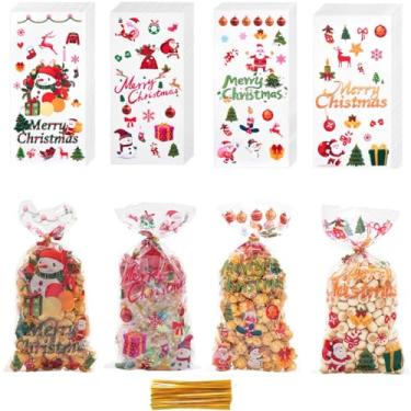 Imagem de KIMIONE Sacos de guloseimas de Natal, 100 peças, sacos de guloseimas de celofane de Papai Noel (Chrismats)