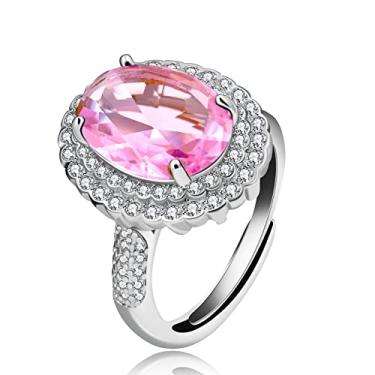 Imagem de Uloveido Anéis de cristal banhados a platina ajustável, anel de zircônia cúbica oval grande, anéis de haste dividida solitário anéis de pedra do mês de nascimento joias presentes Y927, adjustable, Metal Cristal, Zircônia cúbica