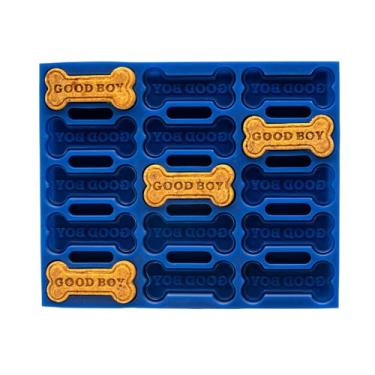 Imagem de Siligrams Molde de silicone para cães | Molde de osso "Good Boy" de 15 cavidades para petiscos caseiros para cães | grau alimentício, antiaderente (azul)
