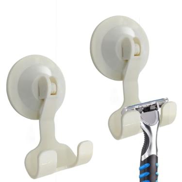 Imagem de NL HOME Pacote com 2 suportes de barbear para chuveiro com ventosa – Gancho de guirlanda a vácuo para porta, parede ou janela, gancho adesivo sem broca para banheiro, cozinha, hotel, creme