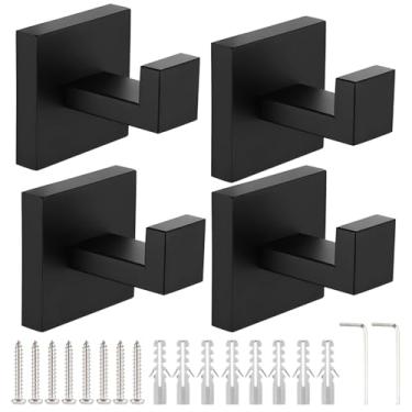 Imagem de Conjunto de ganchos de parede de cozinha de metal, quatro peças de ganchos de banheiro de aço inoxidável, ganchos de toalha montados na parede com parafusos, cabides de parede quadrados