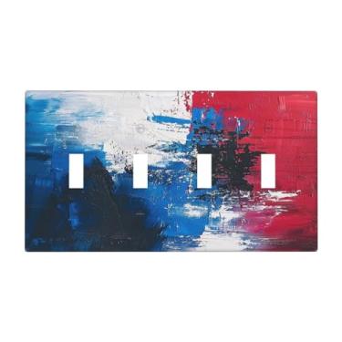 Imagem de Nadoabtm Capas para interruptores de luz, arte abstrata, vermelho, azul, branco, pintura a óleo, quadriciclo, placa elétrica para parede de 4 grupos, placas decorativas para decoração de quarto e
