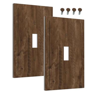 Imagem de Wmhusu Capa decorativa para interruptor de luz marrom rústico grão de madeira fazenda 1 gangue capa de placa de parede com interruptor único placa frontal elétrica para decoração de quarto de cabine