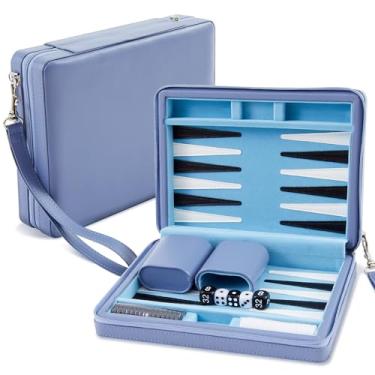 Imagem de Jerify Travel Backgammon Set Board Games for Adults Portable Backgammon Leatherette Case Magnetic Chips Classic Strategy Game for Families Companion Airplane, Camping, Backpacking (Blue)
