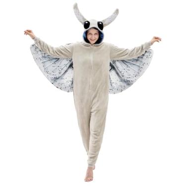 Imagem de JUOLOET Pijama unissex adulto animal peça única ajuste confortável fantasia de Halloween roupa de dormir roupa de dormir, Mariposa cinza, M