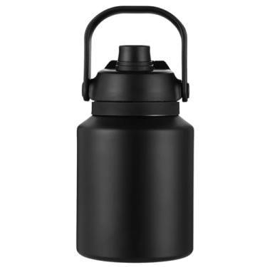 Imagem de LUMINFLY Jarro de água isolado de aço inoxidável de 1 galão com palha, tampa à prova de vazamento, garrafa de viagem e acampamento com alça de transporte, preto, azul, opções de marfim