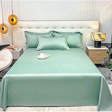 Imagem de Apenas lençol de cima tamanho Queen, lençóis macios de 300 fios, 100% algodão, cetim, lençóis refrescantes e respiráveis, lençol de cima, apenas lençol de cima, apenas lençol de cima (Queen, verde