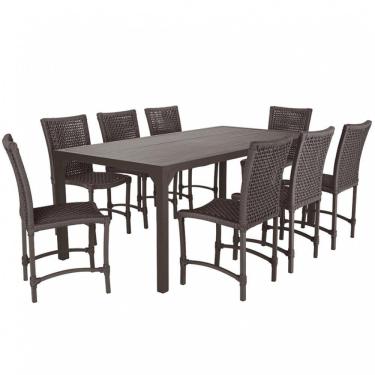 Imagem de 8 Cadeiras Cannes Corda Náutica E Mesa Retangular Alumínio Marrom