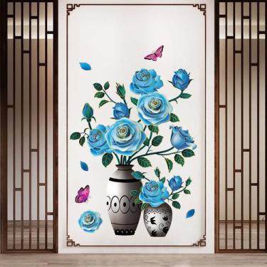 Imagem de Adesivos de parede 3D Blue Rose Vaso autoadesivo em PVC 45x60cm - yiwe