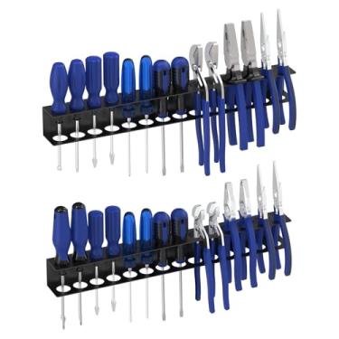 Imagem de iCHKED Organizador de chave de fenda, suporte de chave de fenda, rack de alicate de metal, organizador de ferramentas utilitárias e rack de armazenamento para garagem, oficina, bancada de trabalho