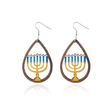 Imagem de Brincos de Hanukkah para mulheres, estrela de Davi, magen religioso, judaico, Hanukkah, menorá, brincos pendentes de joias para presente, Large, Metal, Sem pedra preciosa