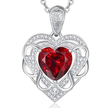Imagem de HeartMelody Colar de presente de aniversário para mulheres, pedra do mês de nascimento de granada, colar com pingente de coração, presente de aniversário para esposa, joias banhadas a ouro branco 18K