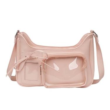 Imagem de KeAiDMon Y2k Bolsa de ombro fashion Kawaii Lolita Ita Bolsa para exibição de crachá com duas janelas transparentes, rosa, Small