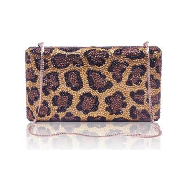 Imagem de Bestenda Bolsa de mão Leaprod de cristal para mulheres, formal, exclusiva, para casamento, animal, strass, festa noturna, Goldsmoke, Large
