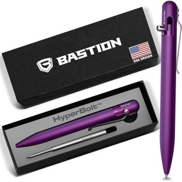 Imagem de BASTION Caneta de alumínio Bolt Action com capa de presente - Caneta de metal leve retrátil executiva de luxo - Bolso de escritório recarregável com tinta EDC Canetas esferográficas para homens e mulheres (roxo)