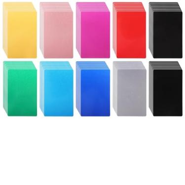 Imagem de 200 peças de alumínio liso para cartões de visita, ideais para gravação a laser, variedade de cores, perfeito para cartões personalizados e projetos DIY