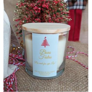 Imagem de Vela Aromática de Natal, Cera 100% Vegetal, Essência Especial, Pavio de Algodão, Embalagem de Vidro Reutilizável, 180g (Jasmim)
