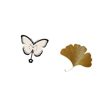 Imagem de Fenteer Relógio de Parede de Borboleta de Acrílico com Design de Folhas de Ginkgo, Escultura Decorativa Anti-taque para Escritório, Sala de Jantar, Quar