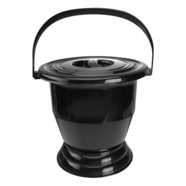 Imagem de Zialofi Urinol de cabeceira com penico, balde de cômoda de cabeceira para uso doméstico, cuspideira com tampa e alça, balde de mictório para penico, Preto