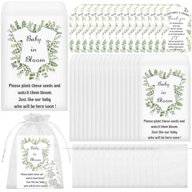 Imagem de FIONUPI 100 conjuntos de pacotes de sementes de festa de chá de bebê, lembrancinhas, envelopes autoadesivos de sementes kraft de flores silvestres, etiquetas de agradecimento, bolsa de organza,