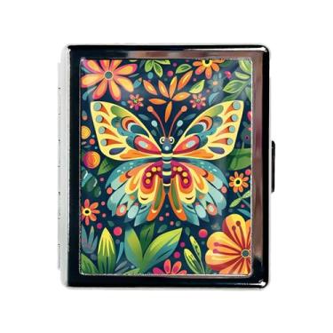 Imagem de Caixa organizadora de comprimidos de metal com espelho – Estojo cromado para comprimidos com 8 compartimentos, recipiente de viagem tamanho de bolso para vitaminas, idosos, uso diário (borboleta