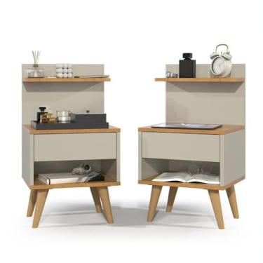 Imagem de Kit com 2 Mesa de Cabeceira Retrô Com 1 Gaveta Sleep Decor (KIT SLEEP - OFF WHITE/NATURE)