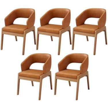 Imagem de Kit 05 Cadeiras de Jantar e Estar Living Estofada Lince L02 Couríssimo Canela - Lyam Decor