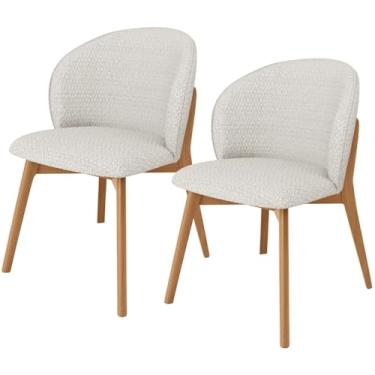 Imagem de Kit 02 Cadeiras de Jantar e Estar Living Estofada Mia L02 Bouclê Cru - Lyam Decor