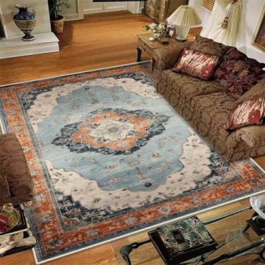 Imagem de Tapete para sala de estar com decoração retrô, fácil de limpar, ideal para sofá, mesas de centro e escritório. Lavável e ideal para pisos (6,5 x 13,1 pés (200 x 400 cm/BS9-sem fiapos-4)).