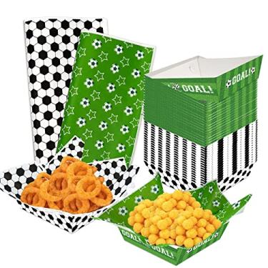 Imagem de 96 peças, bandeja de comida de papel, bandejas de nacho de futebol, bandejas descartáveis para servir com papel resistente a graxa, folhas de papel encerado para decoração de festa de futebol, artigos