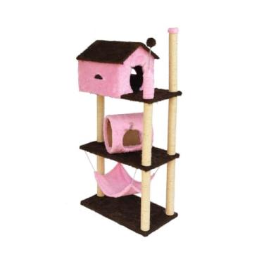 Imagem de Arranhador Para Gatos Casa E Playground Andares Com TúNel, Rede, Torre, Poste Sisal, Cama E Brinquedo(Rosa)