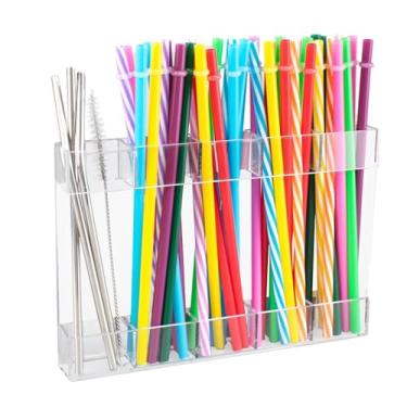 Imagem de AVMDOM Suporte de canudo para porta de armário, organizador magnético de canudo para armazenamento de canudo reutilizável branco acrílico organizador de copos acessórios para dispensador de canudo