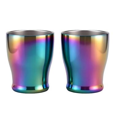 Imagem de TIAKO Conjunto de 2 copos de aço inoxidável de 260 ml - Lavável na máquina de lavar louça para bebidas quentes e frias - Sem suor, durável, polimento brilhante (arco-íris)