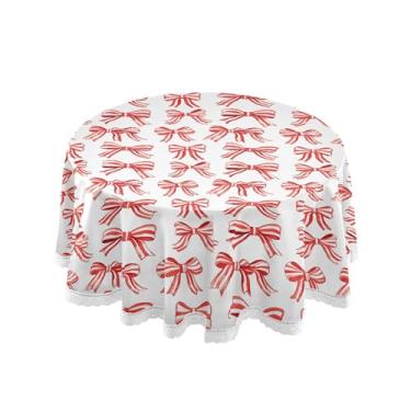 Imagem de SEHANY Toalha de mesa redonda com laço rosa de 152 cm, tecido lavável sem rugas, toalha de mesa decorativa de renda para restaurante, casamento, acampamento, festa de cinco de maio