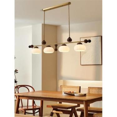 Imagem de Luminária pendente retrô francesa e americana - Madeira maciça com acabamento em nogueira, suave para os olhos | Ideal para quarto, sala de jantar (estilo vintage francês) e sala de estar (e