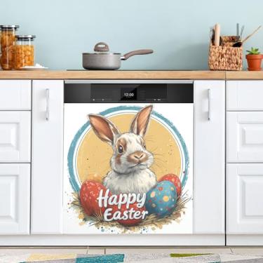 Imagem de ATTX Capa de ímã de lava-louças de coelhinho fofo da Páscoa, 58,4 cm C x 66 cm A, decoração da capa da máquina de lavar louça, decalques de armário doméstico e eletrodomésticos adesivos #77