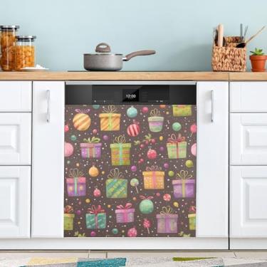 Imagem de ATTX Capa de ímã de lava-louças padrão de Natal em aquarela, 58 cm C x 66 cm A decoração da capa frontal da máquina de lavar louça, decalques de armário doméstico adesivos de eletrodomésticos #345