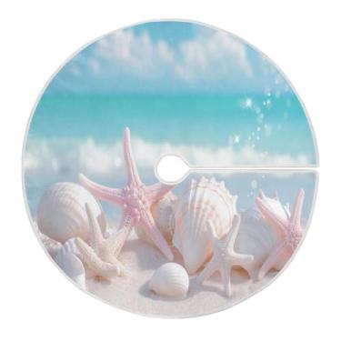 Imagem de Blueangle Saia de árvore de Natal de 90 cm com conchas na praia - poliéster macio e resistente a rugas, decoração de férias para festas de Natal, árvore festiva e decoração de casa (33)