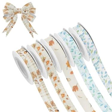 Imagem de SEHANY 5 rolos de fita de Natal 0,59 polegadas 5 jardas folhas verdes fitas de tecido festival fitas de cetim fitas decorativas de Natal para embrulho de presente faça você mesmo artesanato grinalda