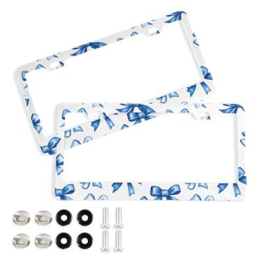 Imagem de SEHANY Lindas molduras de placa de licença de arco azul roxo, capas de moldura de alumínio à prova de ferrugem com orifícios elípticos e parafusos serve para veículos padrão dos EUA tamanho acessórios