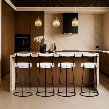 Imagem de Banqueta Alta Cozinha 70cm Encosto Industrial Aço Kit 4 Ziria Pu Off White S02 - D'rossi