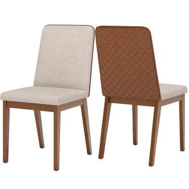 Imagem de Kit 2 Cadeiras Estofadas Pietra Corano Caramelo Suede Linho Henn Corano Caramelo Suede Linho