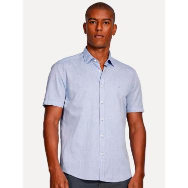Imagem de Camisa Aramis Masculina Manga Curta Slim Algodão Willis Azul Mescla-Masculino
