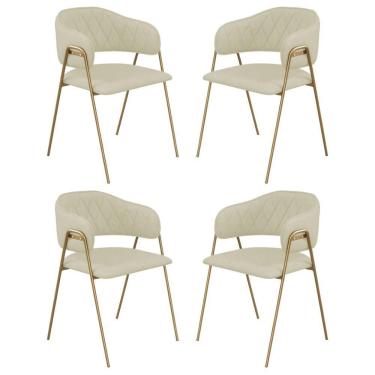 Imagem de Conjunto 4 Cadeiras Veneza Linho Palha Metal Dourado