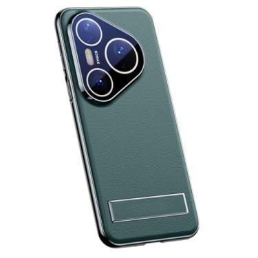 Imagem de HAOMRIYL Capa de couro genuíno para Huawei Pura 80 Ultra/80 Pro +/80 Pro/80, capa magnética, suporte ajustável, proteção de lente com tudo incluído, capa à prova de choque, verde, 80 Pro