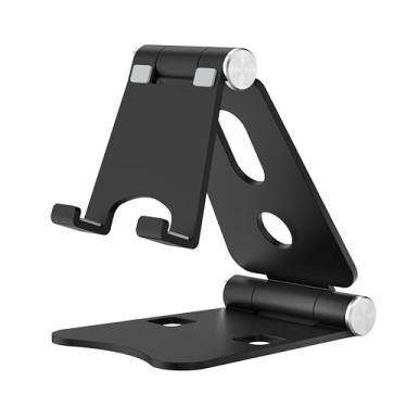 Imagem de HZZADZXW Suporte de celular dobrável duplo, suporte de telefone de mesa dobrável ajustável para mesa, base de alumínio para celular, compatível com iPhone 17 16 15 14 13 12 11 Pro Max Air, todos os