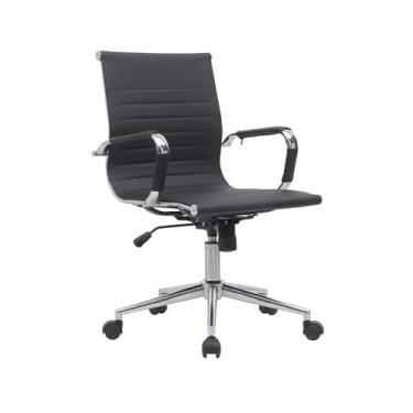 Imagem de Cadeira Escritório Presidente Giratória Ergonômica Confortável Charles Premier Assento Couro Sintético, Estrutura Cromada, Mecanismo Relax Preta