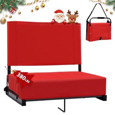 Imagem de Assentos de estádio com suporte para as costas – Assento acolchoado portátil com alça de ombro – Cadeira larga com encosto e almofada para esportes e eventos ao ar livre