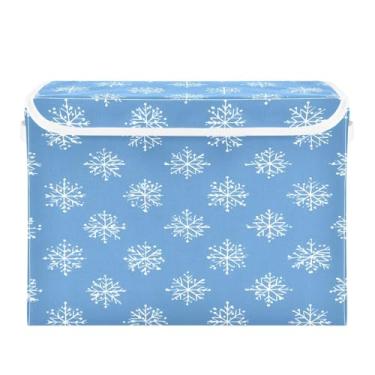 Imagem de CEBUGI Caixotes de armazenamento com tampas, caixa de armazenamento de tecido dobrável, cubos de flocos de neve brancos, compartimentos organizadores para armário de casa prateleiras de quarto 40 x 32