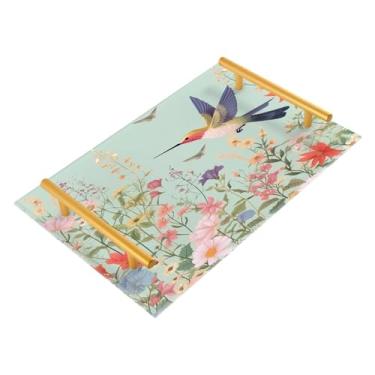Imagem de Wassud Linda bandeja floral para banheiro, beija-flor, com alças, organizador de perfume de joias de acrílico para banheiro, quarto, cozinha, balcão 30 x 20 cm